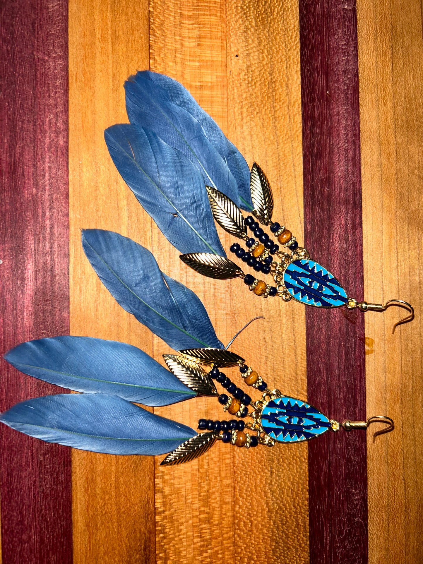 Blue Feather Dangle Earrings