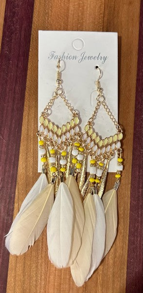 White Feather Tassel Drop earrings.